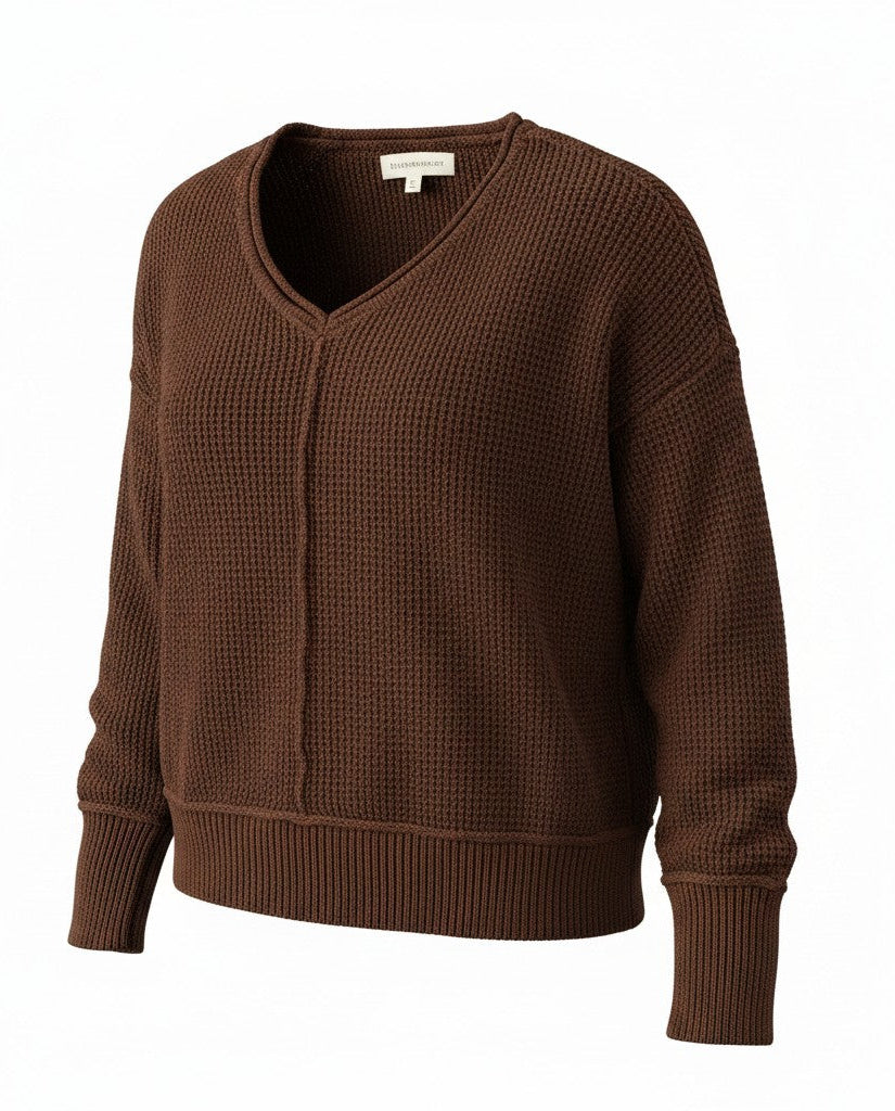 [163381-249] WOMENS LUCKY BRAND L/S SOLID TEXTURED V NK (5GG) - CHICORY COFFEE – product view 2
