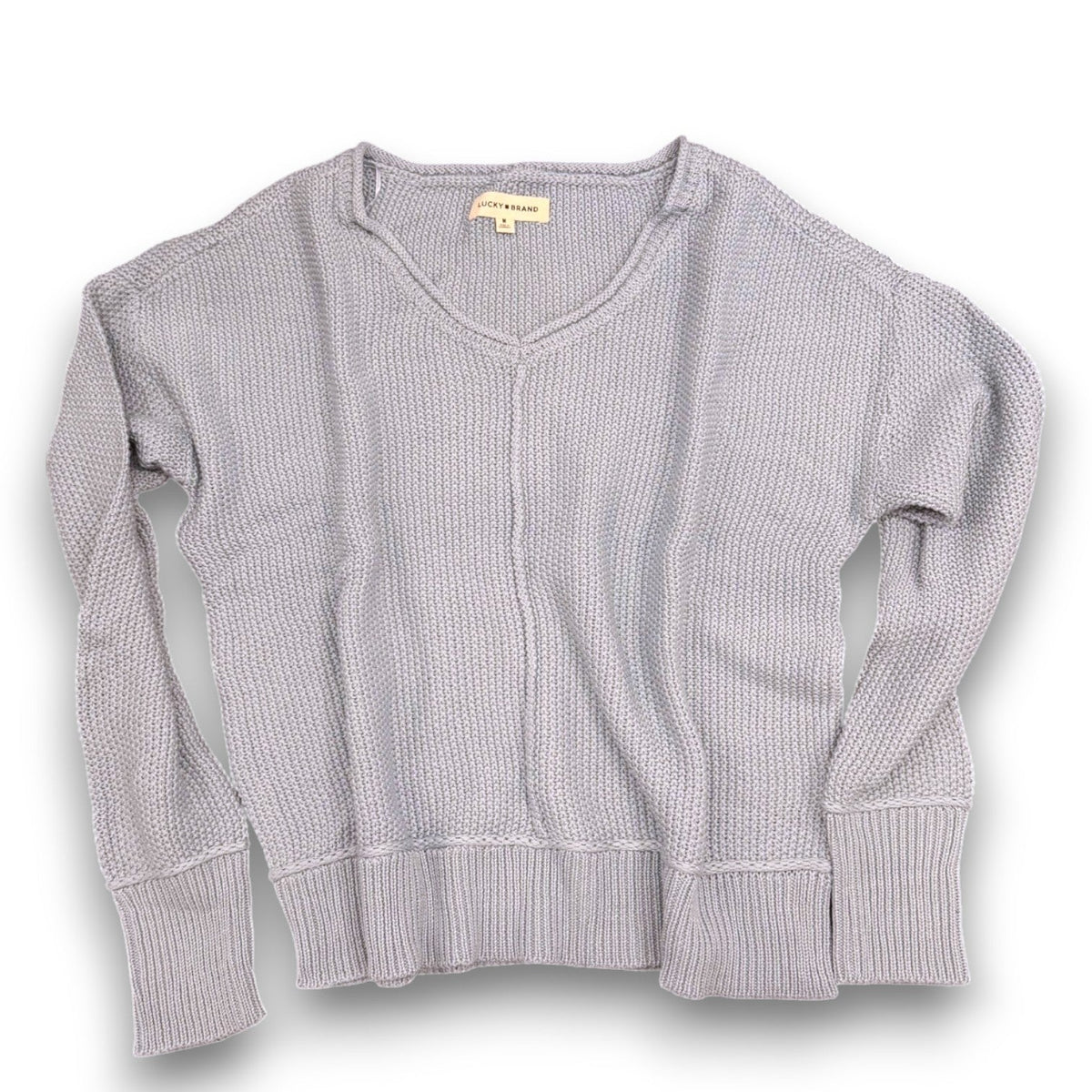 [163381-430] WOMENS LUCKY BRAND L/S SOLID TEXTURED V NK (5GG) - DUSTY BLUE – product view 2