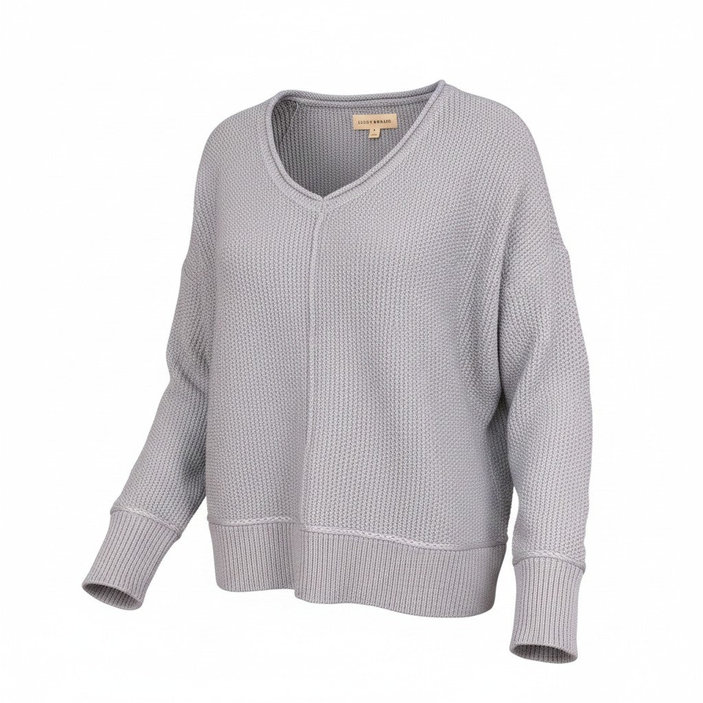 [163381-430] WOMENS LUCKY BRAND L/S SOLID TEXTURED V NK (5GG) - DUSTY BLUE – product view 1