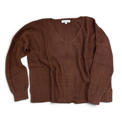 [7WP5056-249] WOMENS LUCKY BRAND SPRING WEIGHT V NECK PULLOVER - CHICORY COFFEE