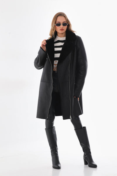 Vinci Leather The Onyx Black Shearling & Fox Fur Leather Women Jacket – product view 10