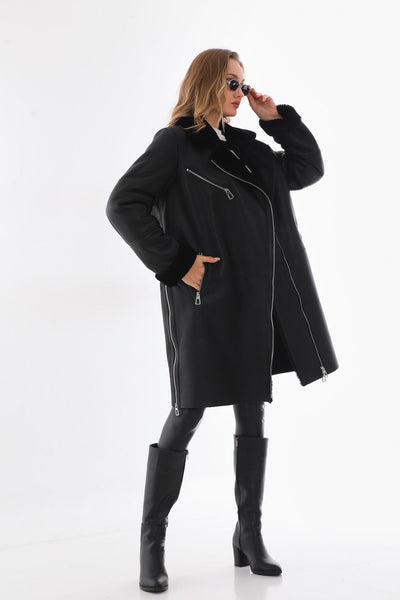 Vinci Leather The Onyx Black Shearling & Fox Fur Leather Women Jacket – product view 11
