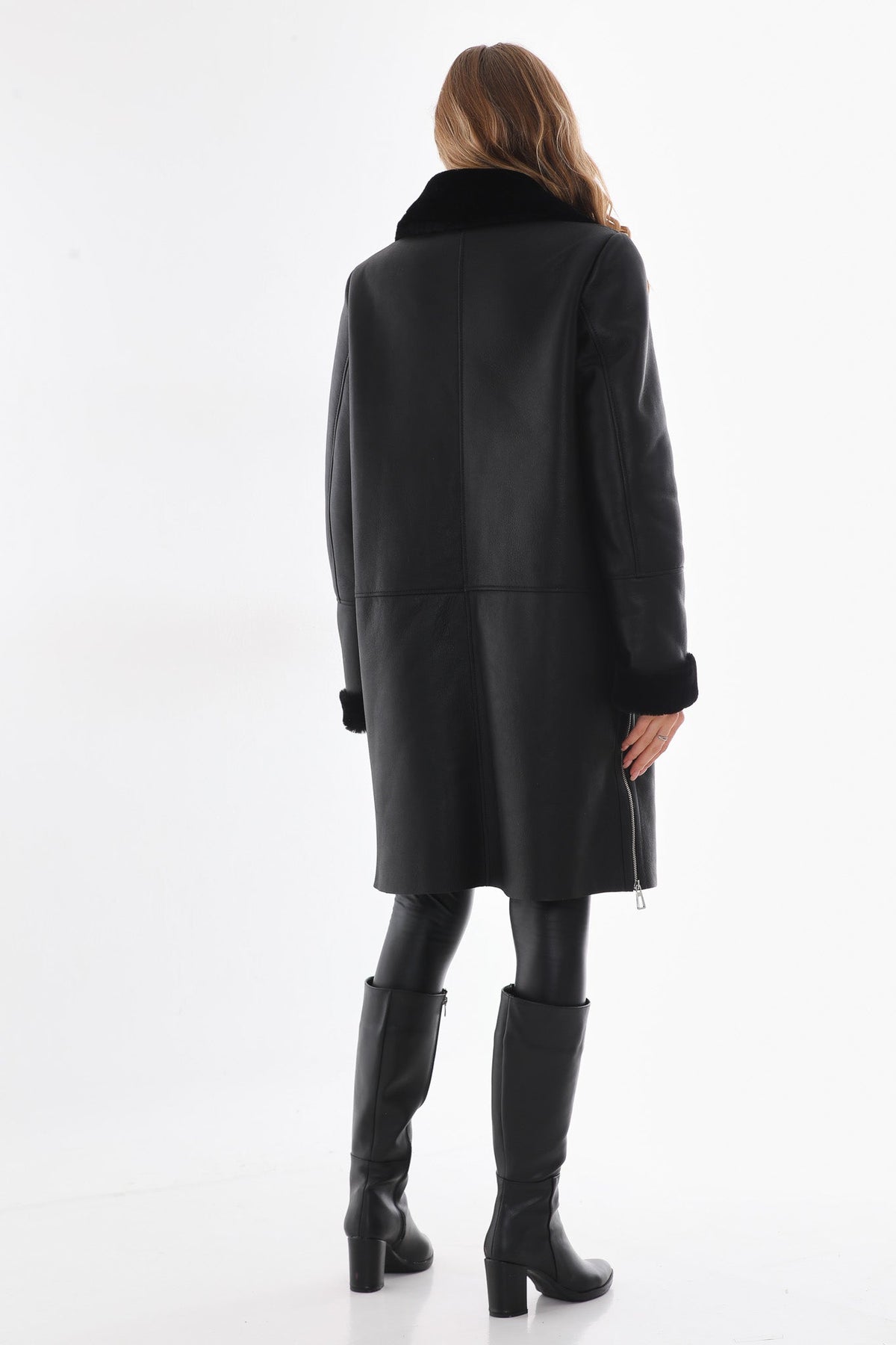 Vinci Leather The Onyx Black Shearling & Fox Fur Leather Women Jacket – product view 6