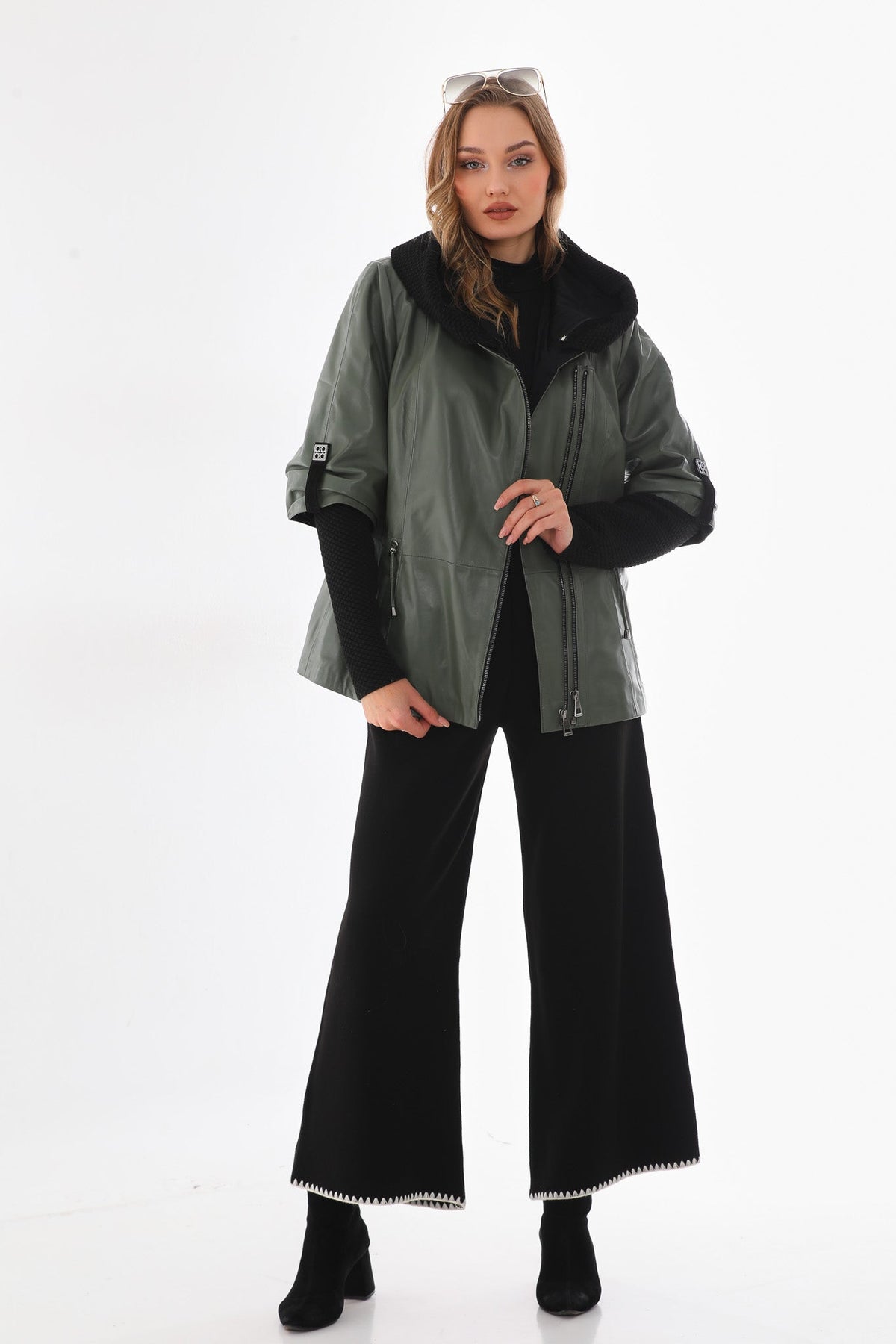 Vinci Leather The Hudson Olive Green Leather Women Jacket – product view 7