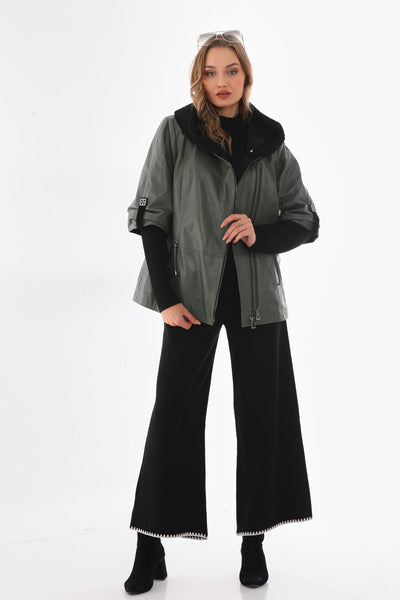 Vinci Leather The Hudson Olive Green Leather Women Jacket – product view 7