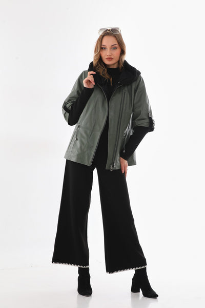 Vinci Leather The Hudson Olive Green Leather Women Jacket – product view 8