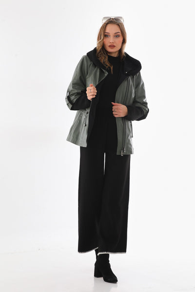 Vinci Leather The Hudson Olive Green Leather Women Jacket – product view 9