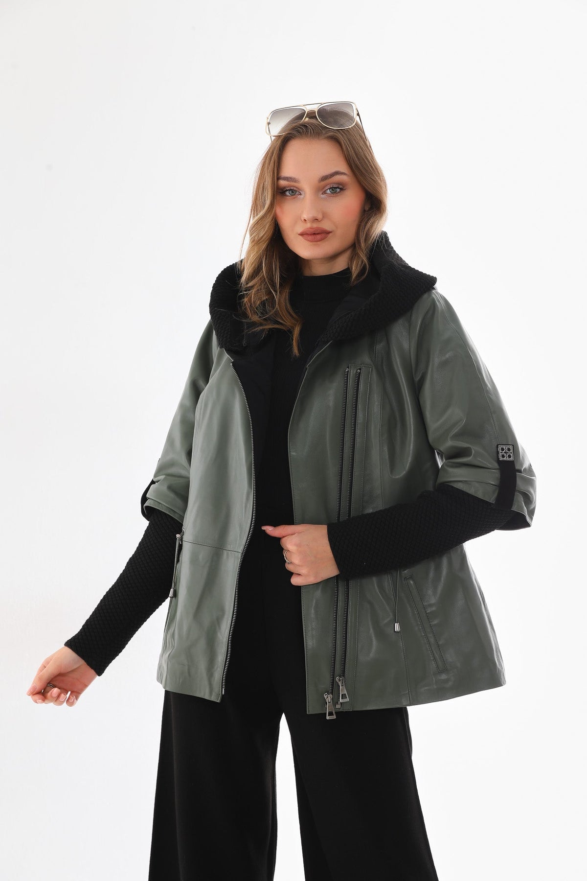 Vinci Leather The Hudson Olive Green Leather Women Jacket – product view 10