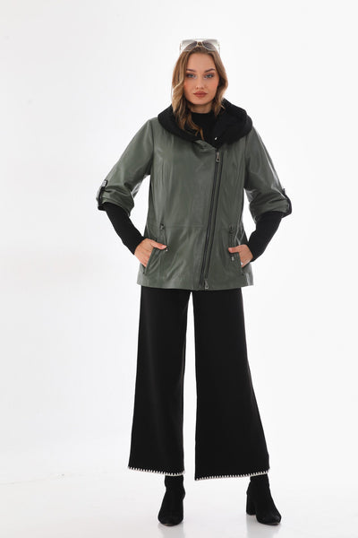 Vinci Leather The Hudson Olive Green Leather Women Jacket – product view 11