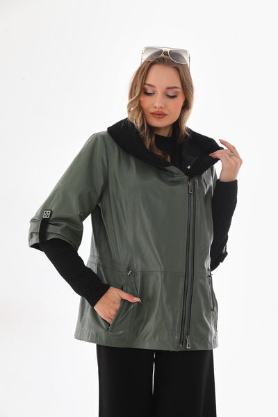 Vinci Leather The Hudson Olive Green Leather Women Jacket – product view 1