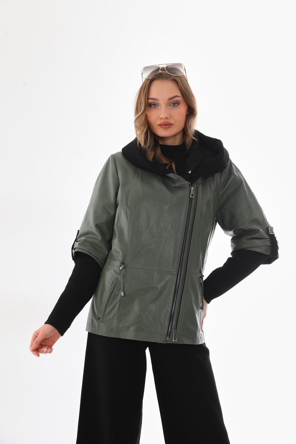 Vinci Leather The Hudson Olive Green Leather Women Jacket – product view 12