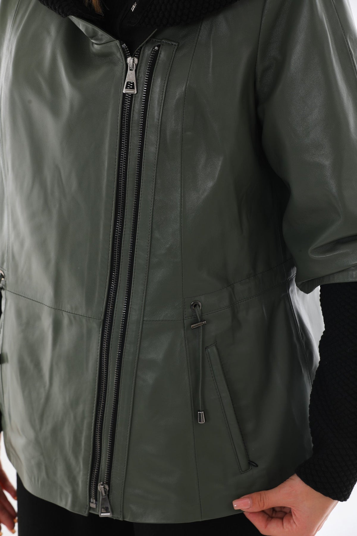 Vinci Leather The Hudson Olive Green Leather Women Jacket – product view 5