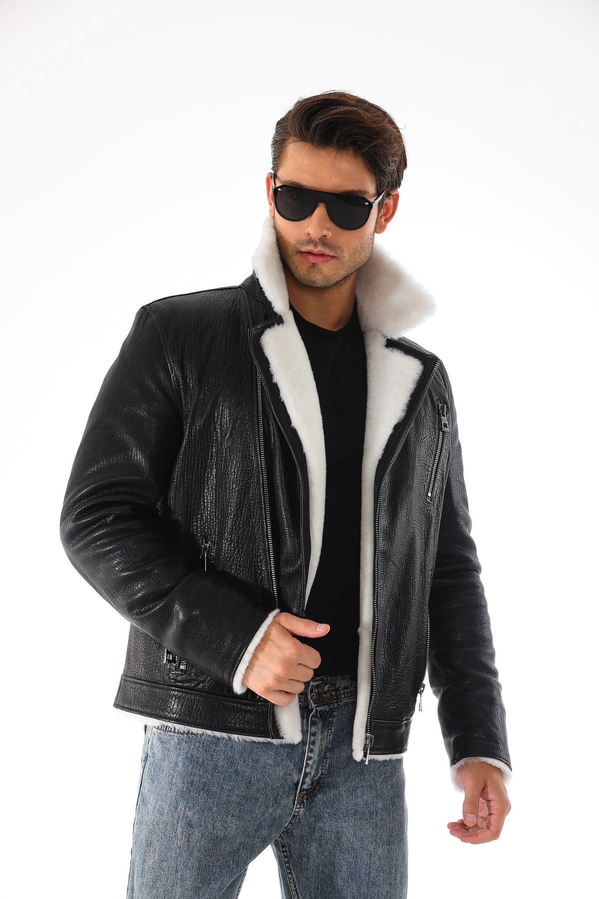 Vinci Leather The Cortina Black Shearling Leather Men Jacket – product view 6