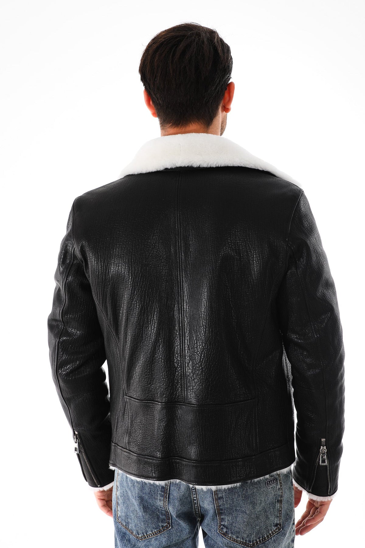 Vinci Leather The Cortina Black Shearling Leather Men Jacket – product view 3