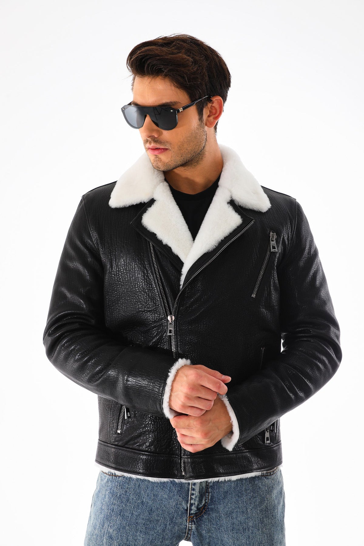 Vinci Leather The Cortina Black Shearling Leather Men Jacket – product view 9