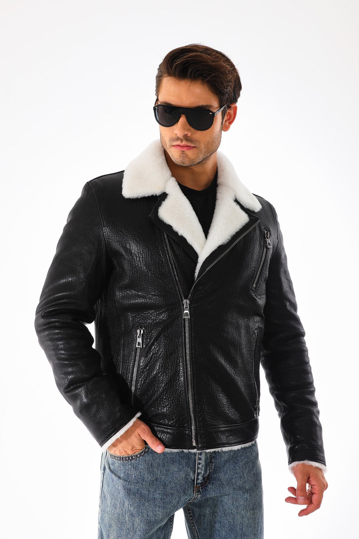 Vinci Leather The Cortina Black Shearling Leather Men Jacket – product view 10