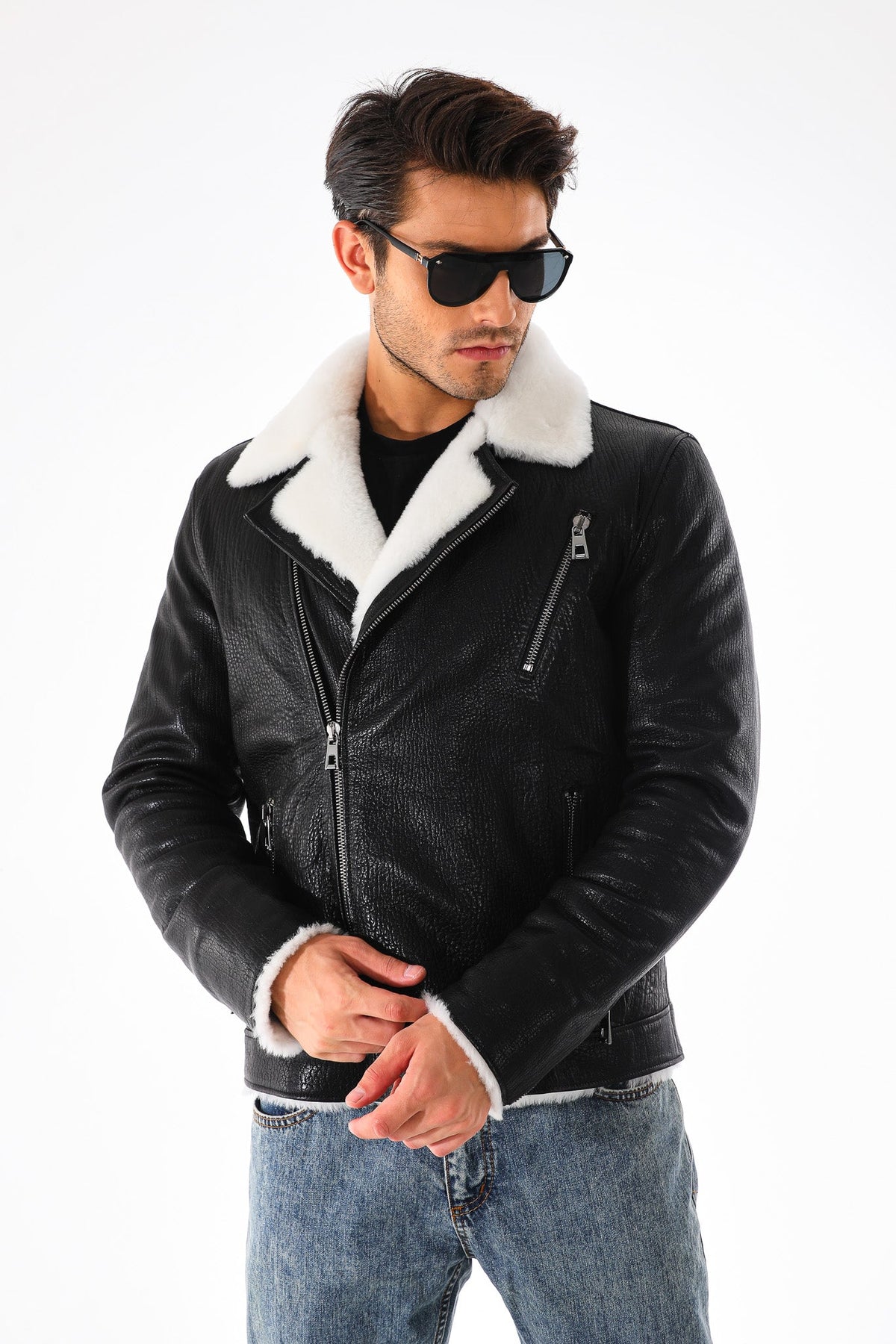 Vinci Leather The Cortina Black Shearling Leather Men Jacket – product view 11