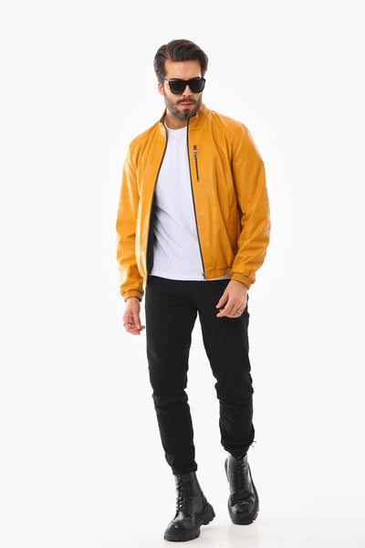 The Como Reversible Mustard Yellow & Black Leather Bomber Men Jacket