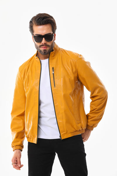 The Como Reversible Mustard Yellow & Black Leather Bomber Men Jacket