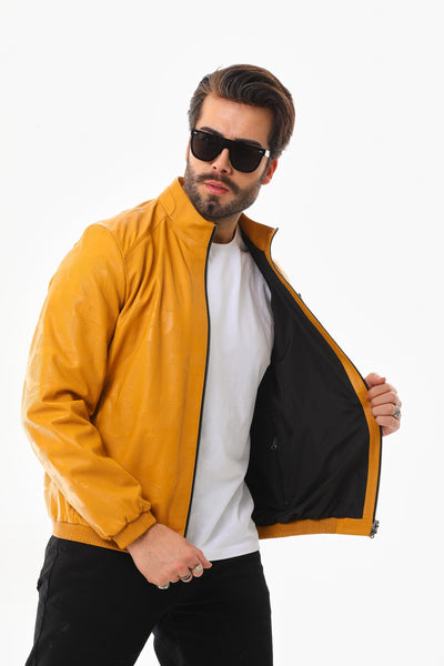 The Como Reversible Mustard Yellow & Black Leather Bomber Men Jacket