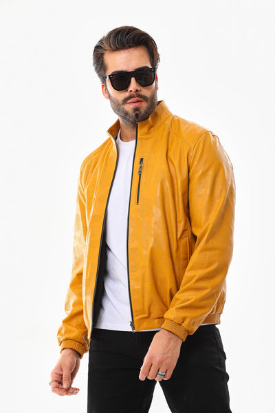The Como Reversible Mustard Yellow & Black Leather Bomber Men Jacket