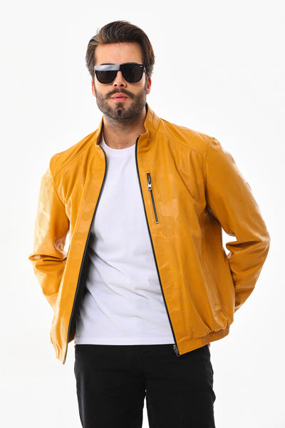 The Como Reversible Mustard Yellow & Black Leather Bomber Men Jacket