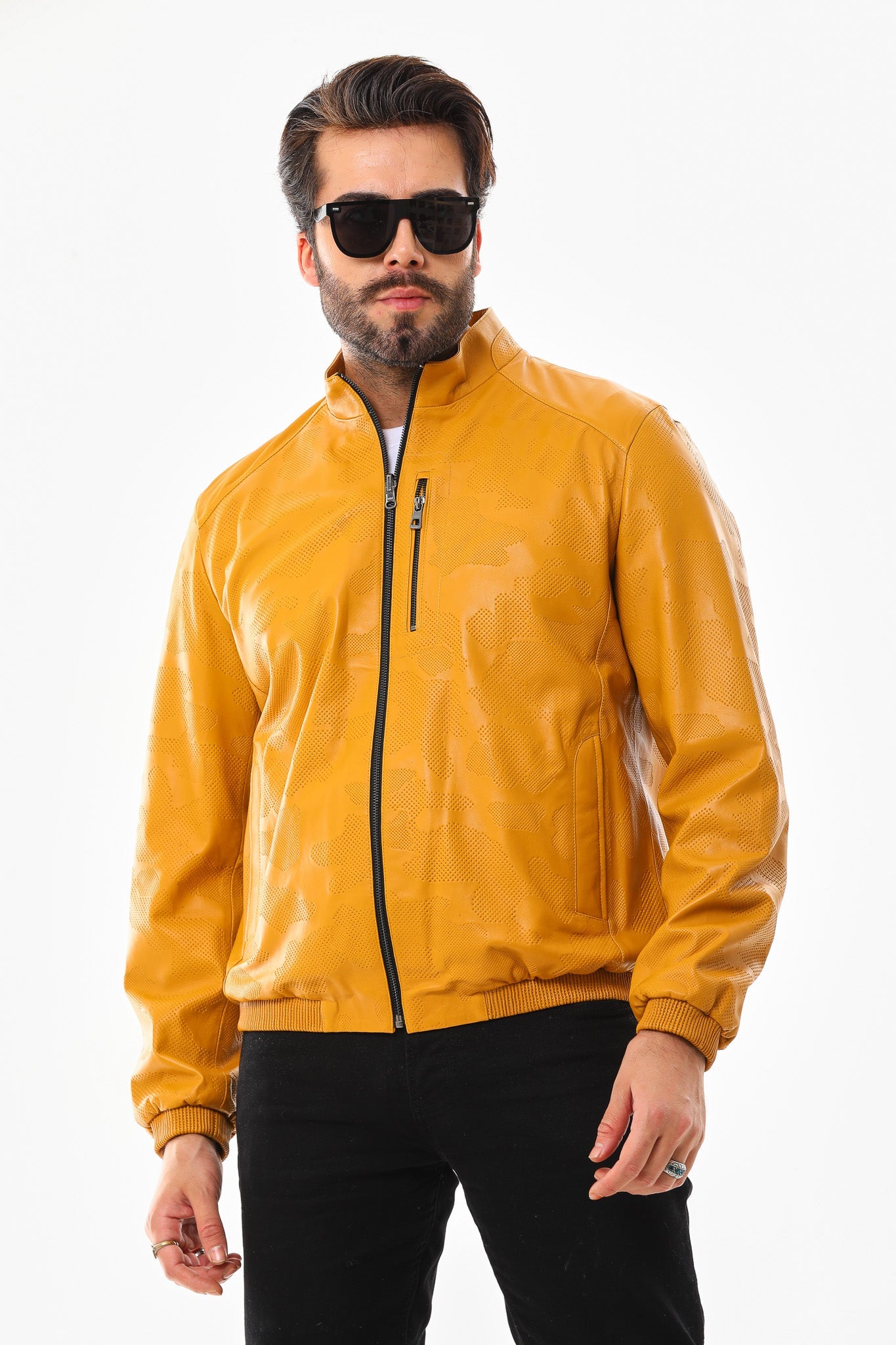 The Como Reversible Mustard Yellow & Black Leather Bomber Men Jacket