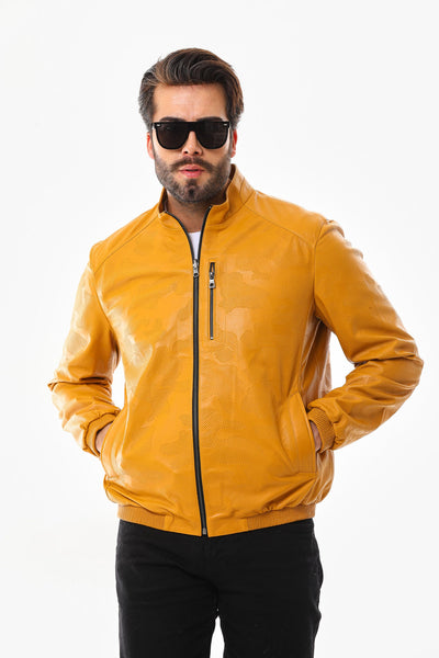 The Como Reversible Mustard Yellow & Black Leather Bomber Men Jacket