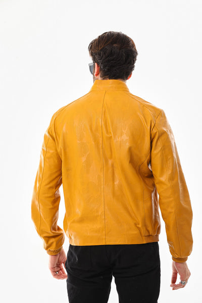 The Como Reversible Mustard Yellow & Black Leather Bomber Men Jacket