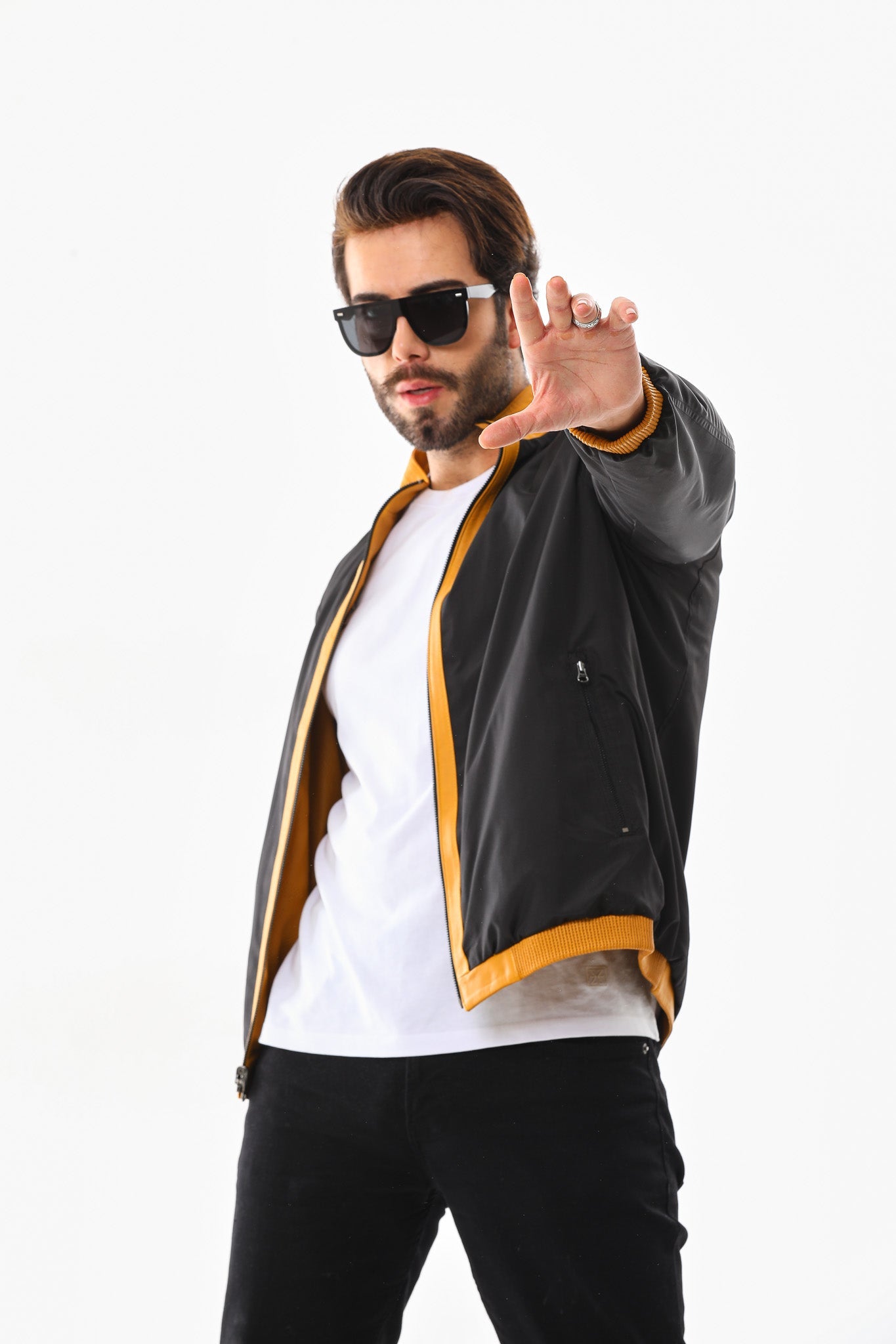 The Como Reversible Mustard Yellow & Black Leather Bomber Men Jacket