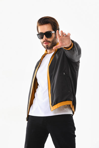 The Como Reversible Mustard Yellow & Black Leather Bomber Men Jacket