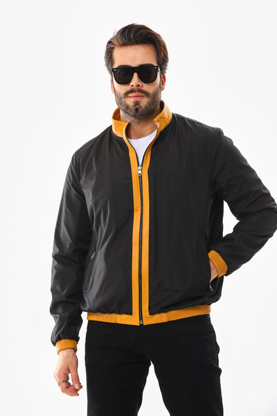 The Como Reversible Mustard Yellow & Black Leather Bomber Men Jacket