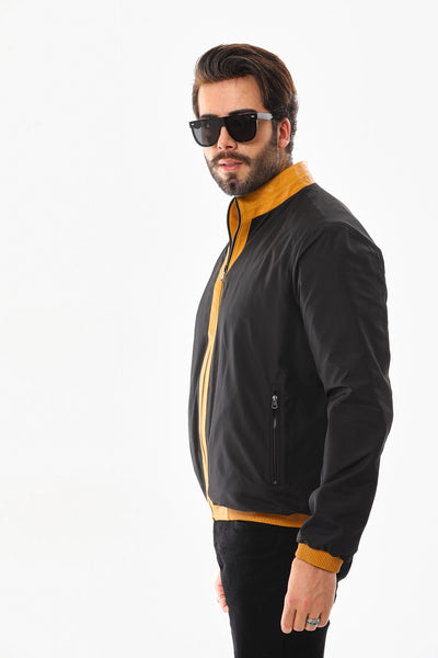 The Como Reversible Mustard Yellow & Black Leather Bomber Men Jacket