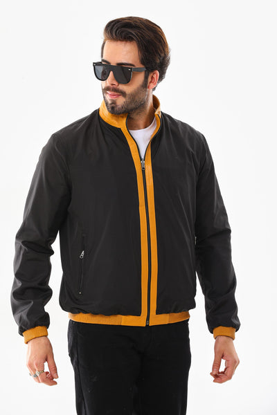 The Como Reversible Mustard Yellow & Black Leather Bomber Men Jacket