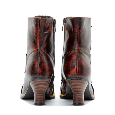 Handcrafted Vintage Mixed Leather High Heel Ankle Boots