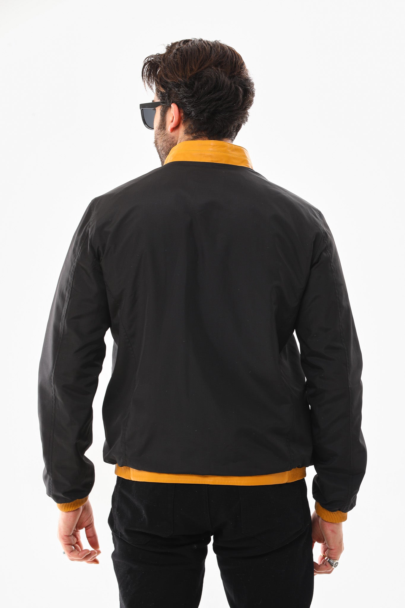 The Como Reversible Mustard Yellow & Black Leather Bomber Men Jacket