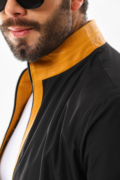 The Como Reversible Mustard Yellow & Black Leather Bomber Men Jacket