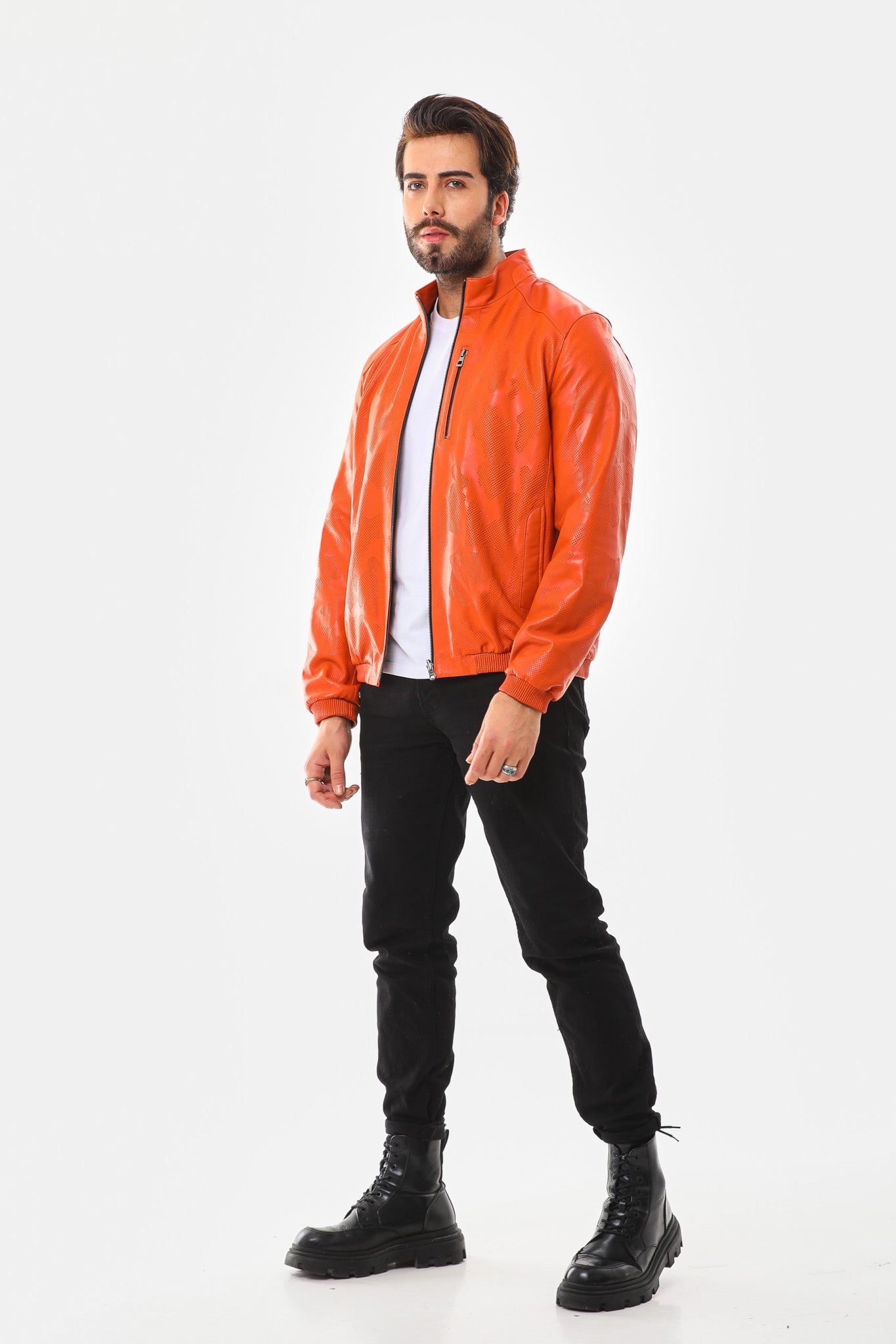 The Como Reversible Orange & Black Leather Bomber Men Jacket