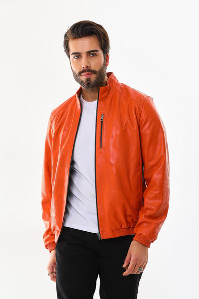 The Como Reversible Orange & Black Leather Bomber Men Jacket