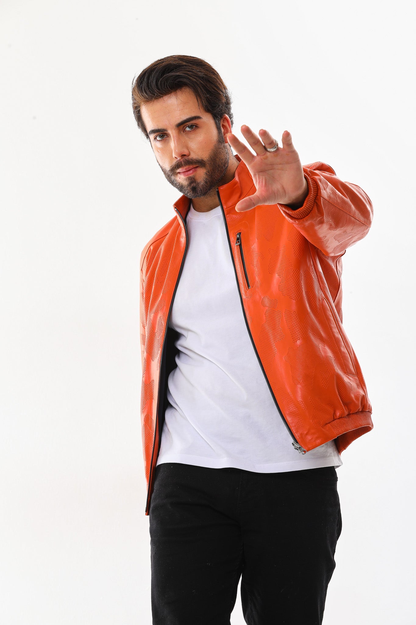 The Como Reversible Orange & Black Leather Bomber Men Jacket