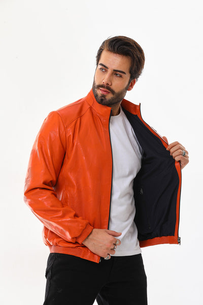 The Como Reversible Orange & Black Leather Bomber Men Jacket