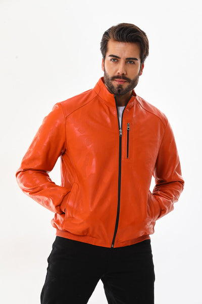 The Como Reversible Orange & Black Leather Bomber Men Jacket