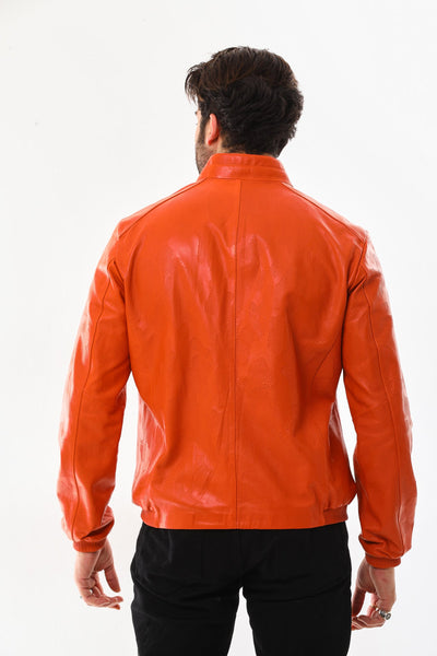 The Como Reversible Orange & Black Leather Bomber Men Jacket