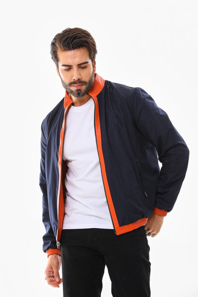 The Como Reversible Orange & Black Leather Bomber Men Jacket