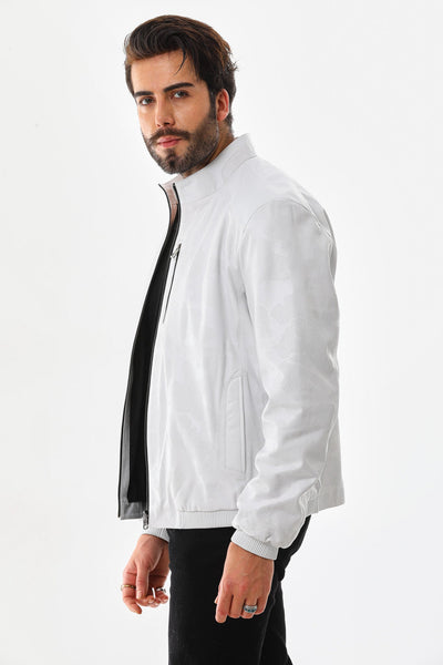 The Como Reversible White & Black Leather Bomber Men Jacket