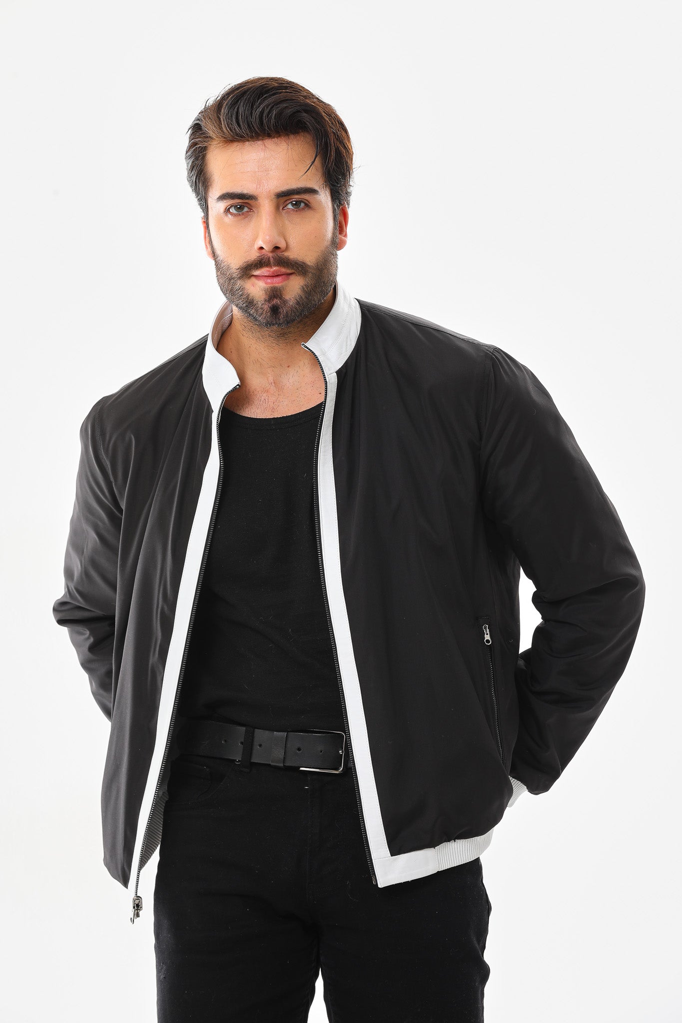 The Como Reversible White & Black Leather Bomber Men Jacket