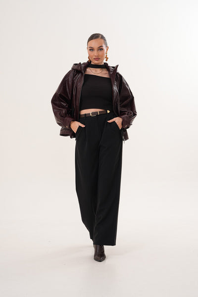 The Marvella Burgundy Leather Women Jacket