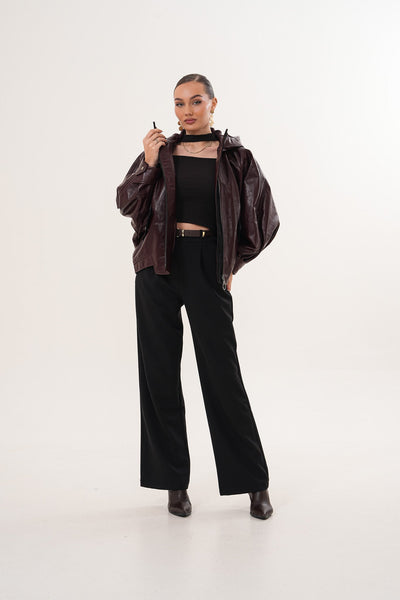 The Marvella Burgundy Leather Women Jacket
