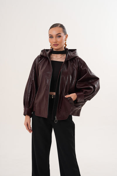 The Marvella Burgundy Leather Women Jacket