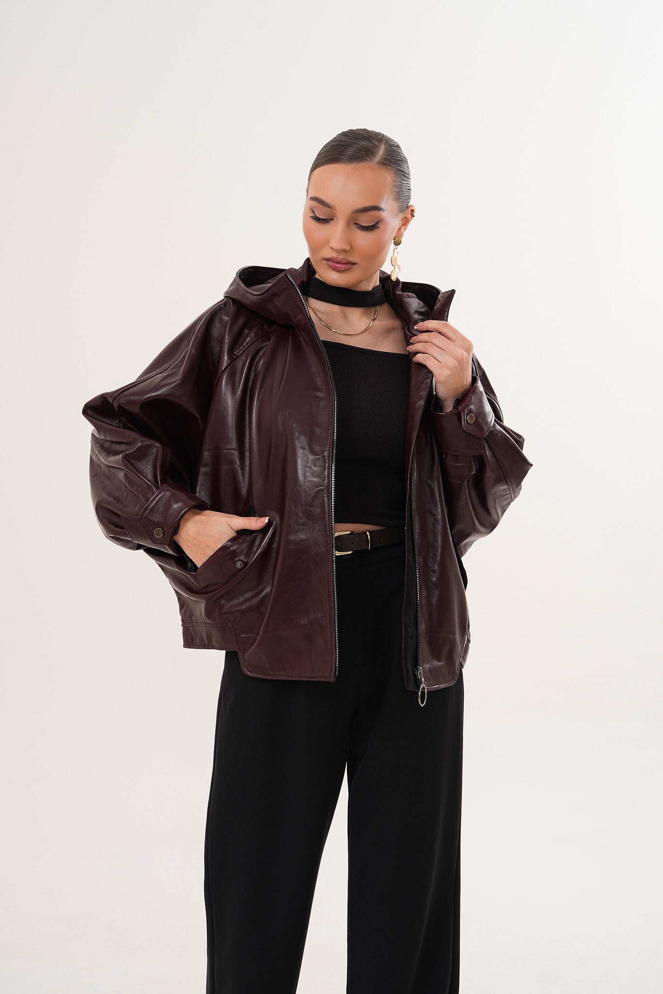 The Marvella Burgundy Leather Women Jacket